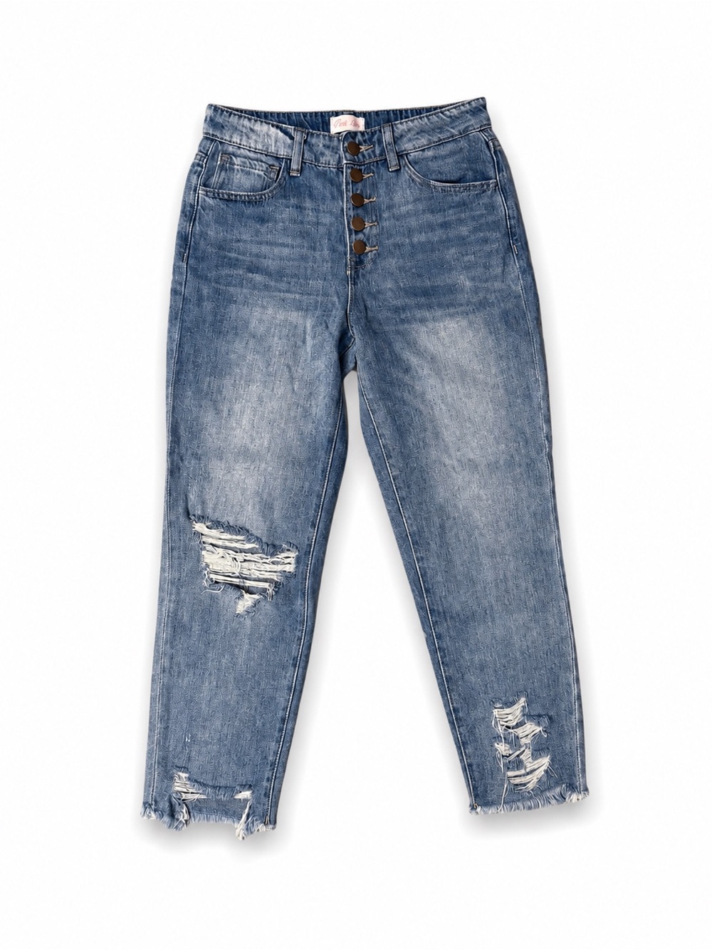 Pink Lily Lucy Distressed Girlfriend Jeans Medium Wash Button Fly Size 5